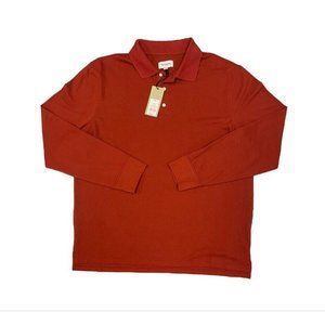 Goodfellow Mens Long Sleeve Rugby Polo Shirt S SMALL Rust Orange Red Collar